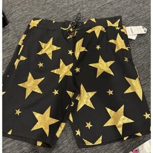 Drill Men’s Black With Gold Star Print Shorts Size Large